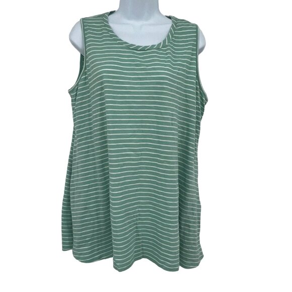 LOGO by Lori Goldstein Tops - Striped Green & White Tank Top By LOGO By Lori Goldstein Size L